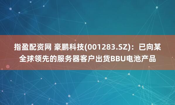 指盈配资网 豪鹏科技(001283.SZ)：已向某全球领先的服务器客户出货BBU电池产品